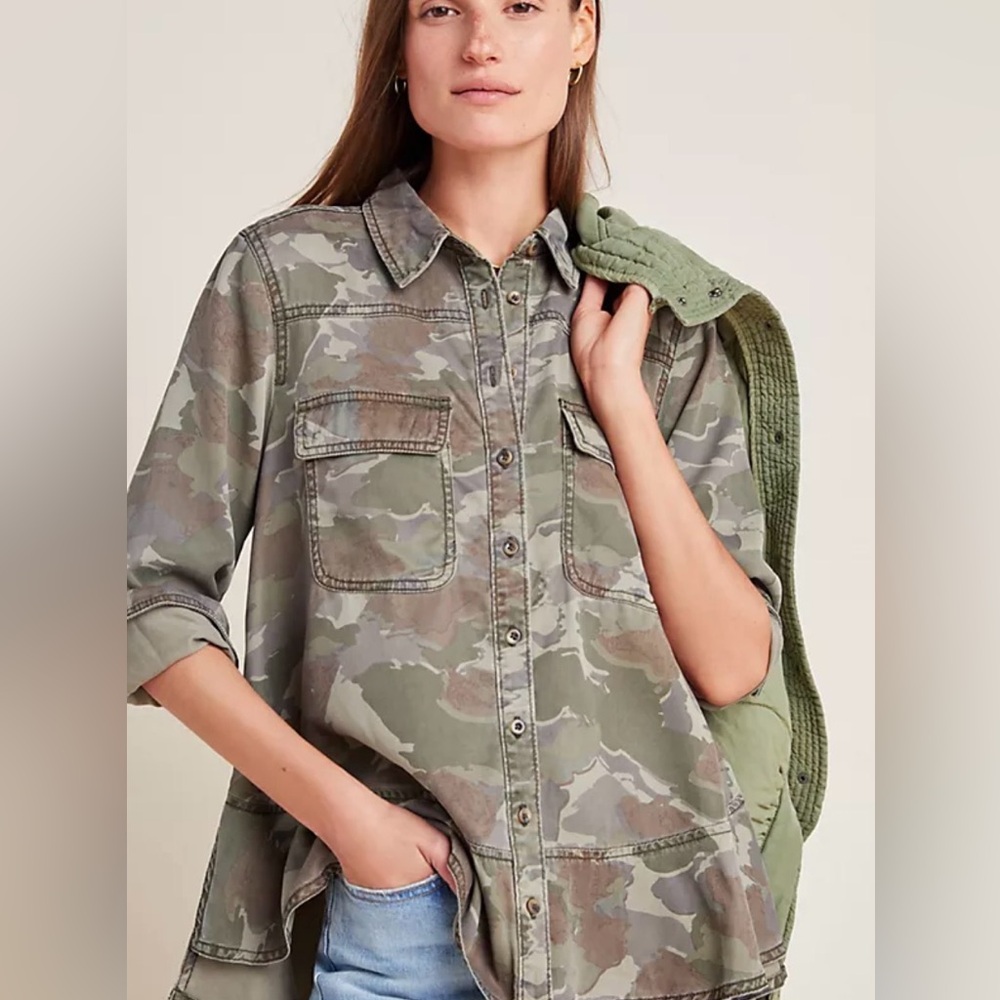 Anthropologie Green Camouflage Utility Jacket